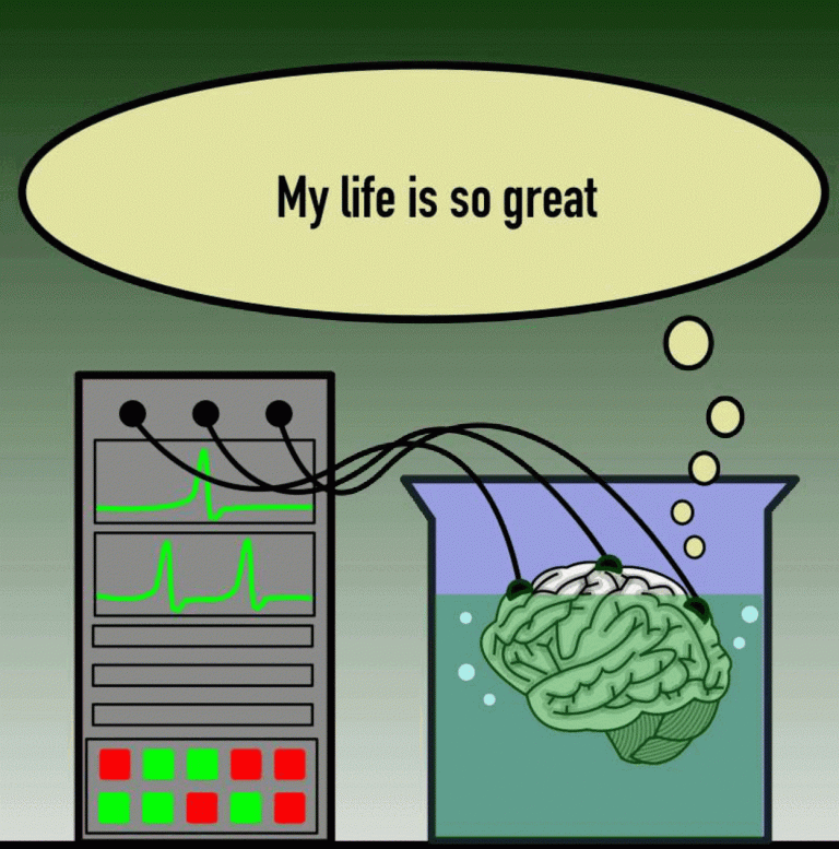A brain in a vat experiencing pleasure through the experience machine