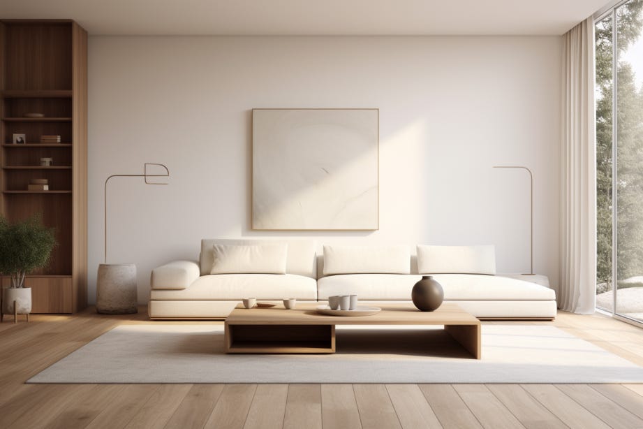 Minimalist living room photo, generated in Midjourney