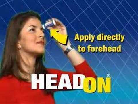 Advertisement for HEAD ON "apply directly to forehead". A reference to a common weird headache remedy TV commerical