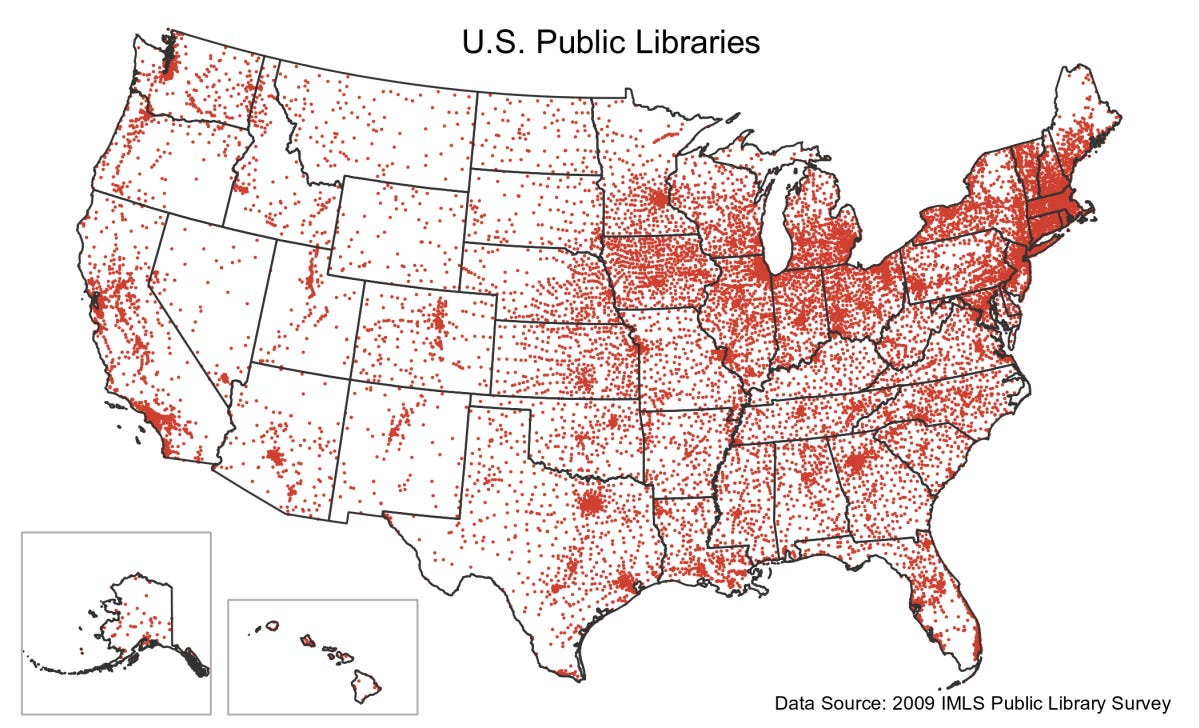 Average Distance to Public Libraries in the US | At These Coordinates