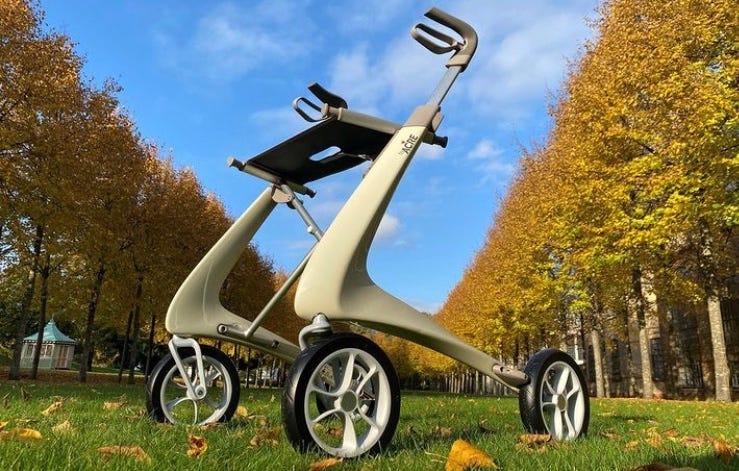 byACRE rollator in autumn sunshine flanked by rows of trees