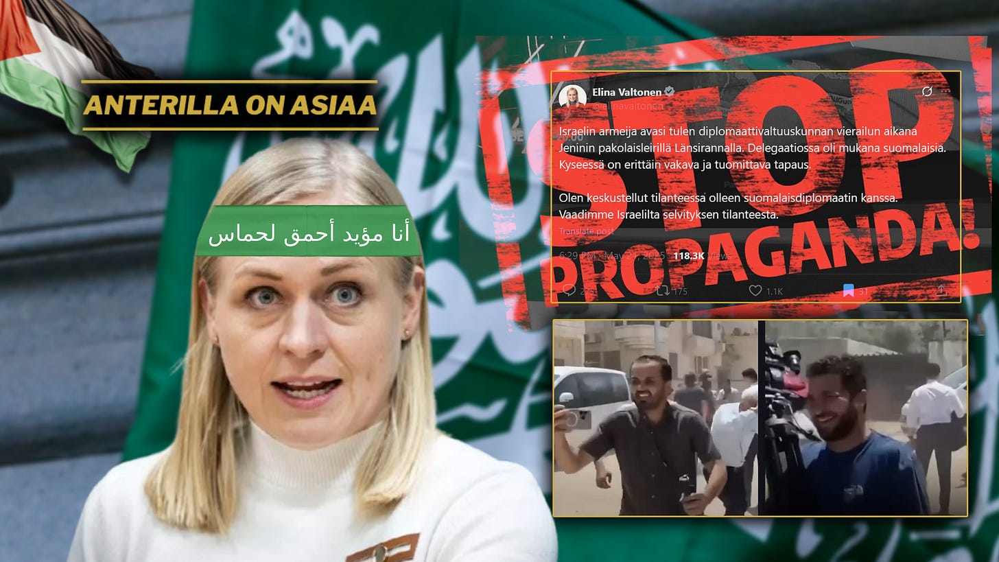 Kokoomuksen Elina Valtonen, Suomen ulkoministeri, on astunut syvään päätyyn, juonut kultin mehut ja levittää nyt kritiikittömästi Venäjältä kotoisin olevaa terroristipropagandaa.