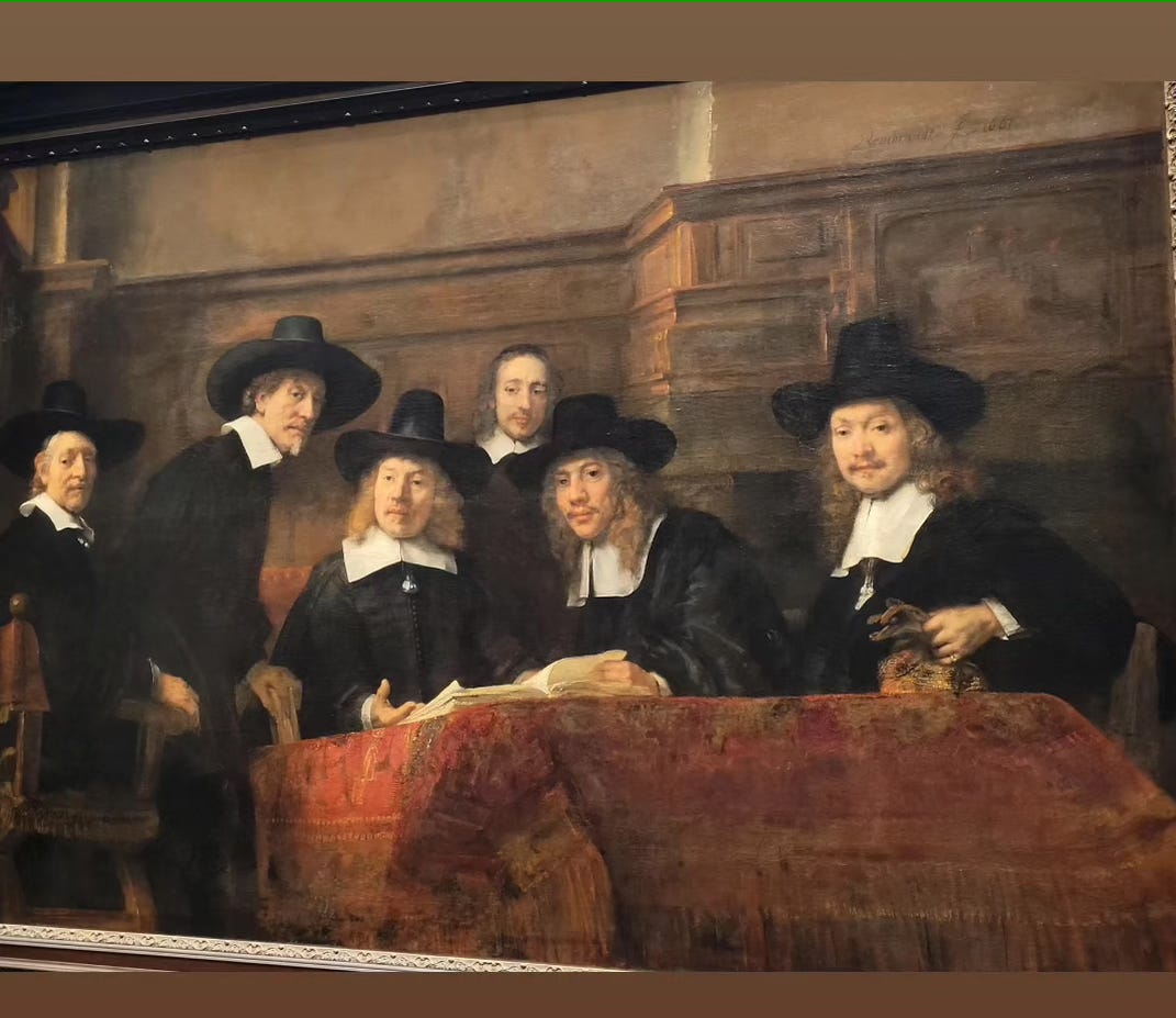 Rembrandt's painting, De Staalmeesters, in the Rijksmusem.