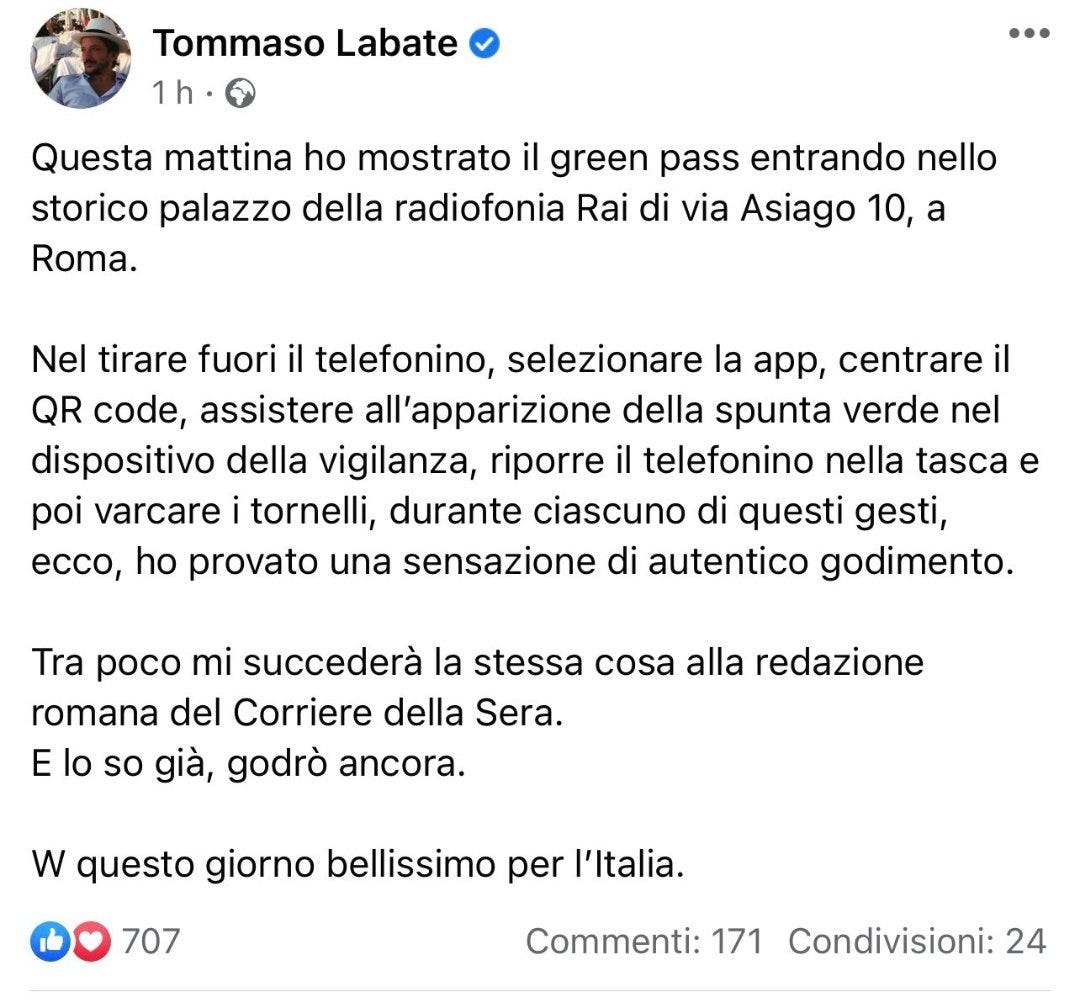 Tommaso Labate green pass