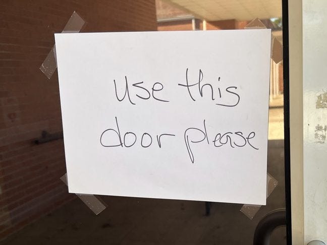 use this door please