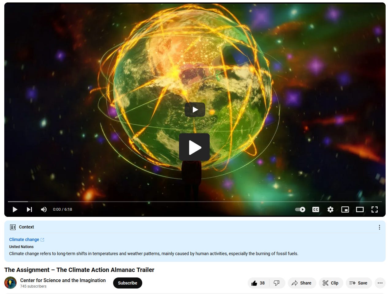 screencap from youtube video of The Assignment - The Climate Action Almanac Trailer, Center for Science and the Imagination