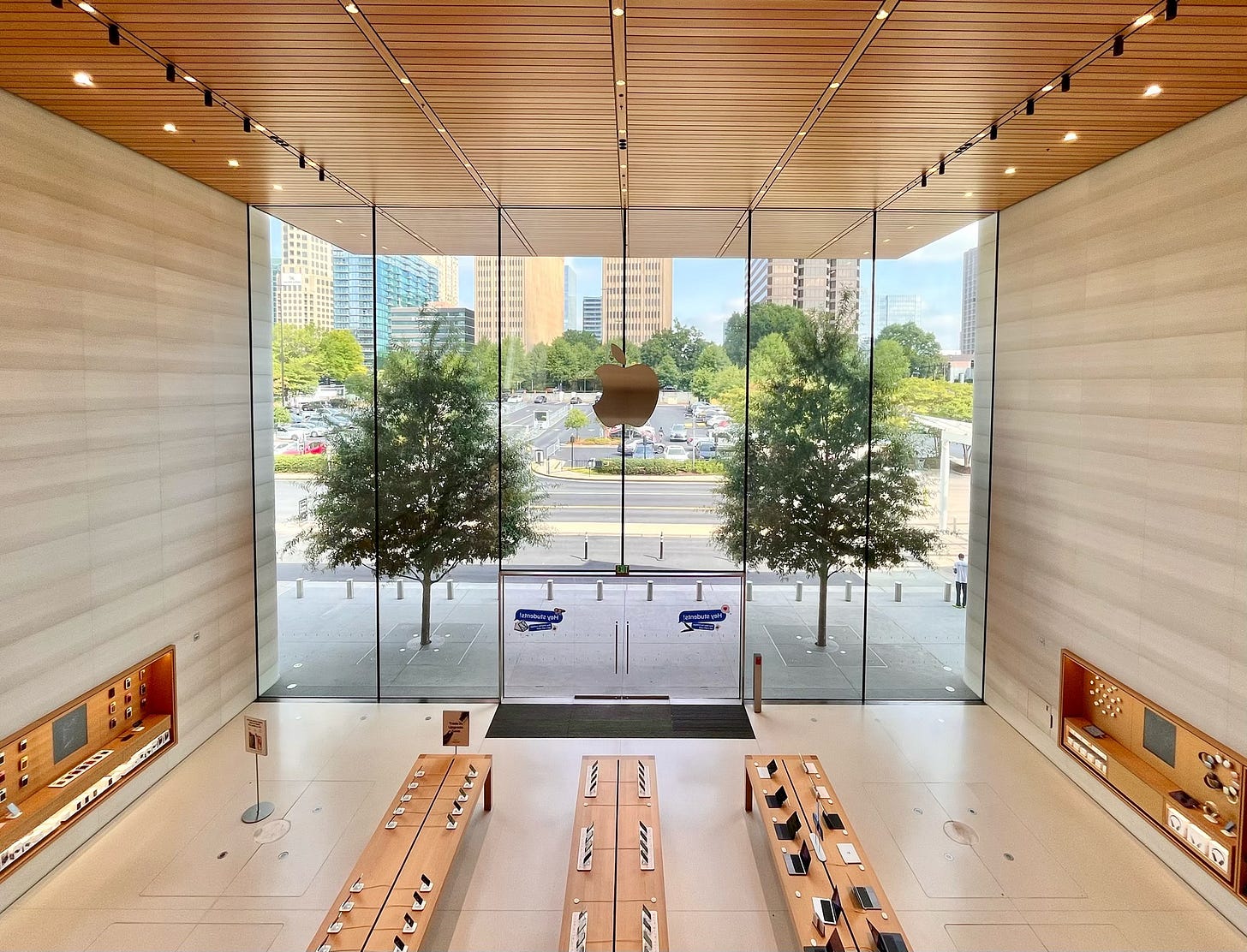 The interior of Apple Lenox square photographed from the center of the upper level.