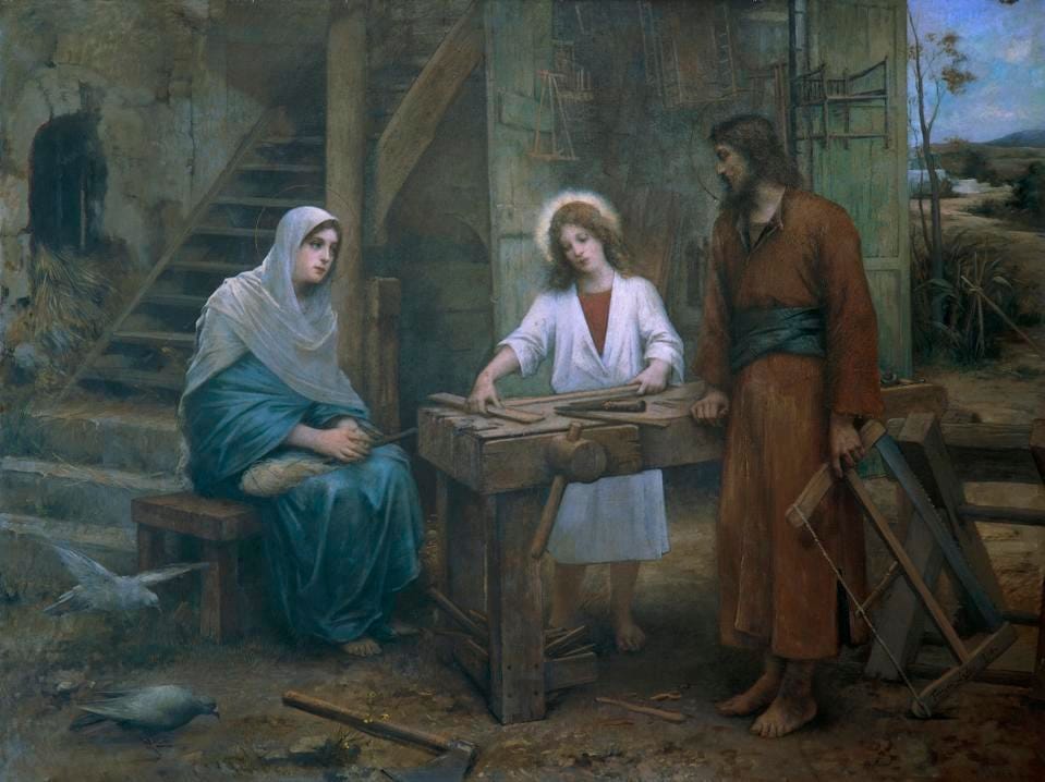 Jesus helping St Joseph in his workshop. Church of St Joseph, Nazareth, Israel. (Photo by DeAgostini/Getty Images) Jesus helping St Joseph in his workshop. Church of St Joseph, Nazareth, Israel. (Photo by DeAgostini/Getty Images)