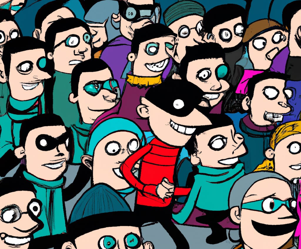a cartoon of a thief in a crowd