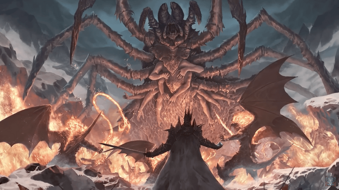 Saw this art piece from a Men Of The West video showing Morgoth & Balrogs  fighting Ungoliant. Why does her underside have human hands? :  r/lordoftherings