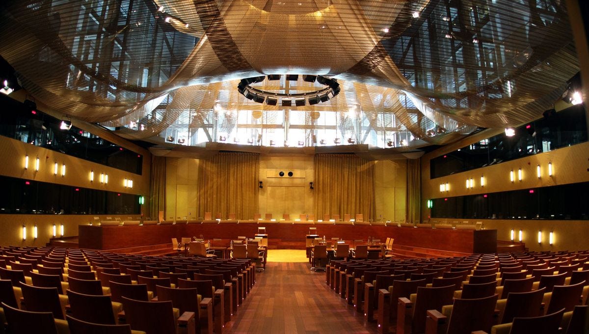 La salle d'audience de la Cour de justice de l'UE, à Luxembourg