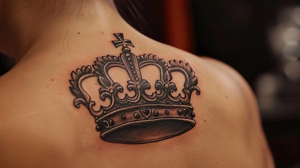 Simple minimalist queen's crown tattoo on the back. 