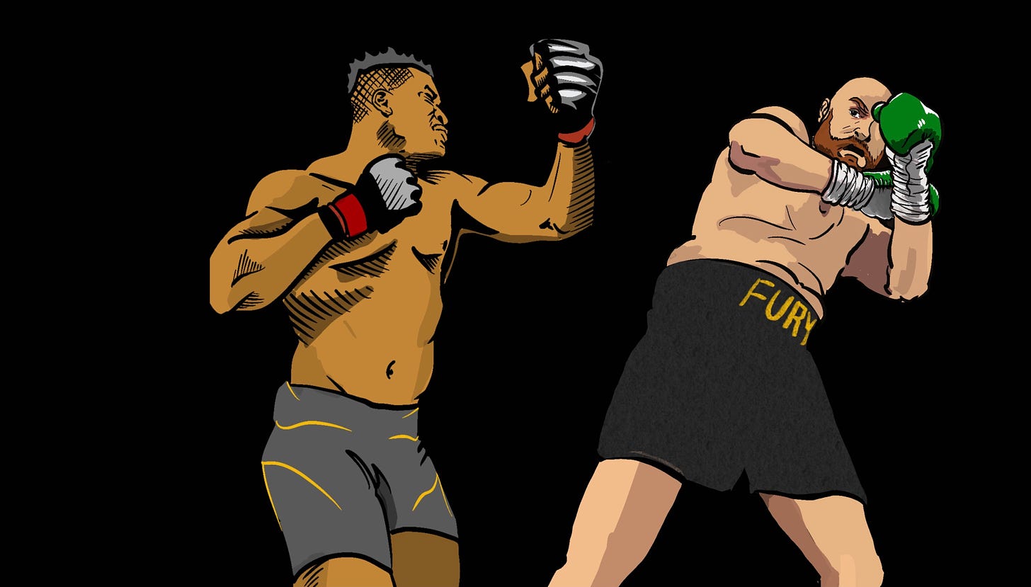 Illustration of Francis Ngannou and Tyson Fury.