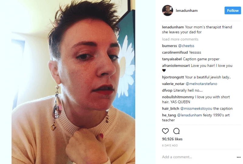 lena dunham shows off new shorn hair head