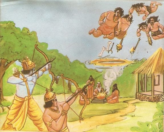 Rama and Lakshman protect the yagna