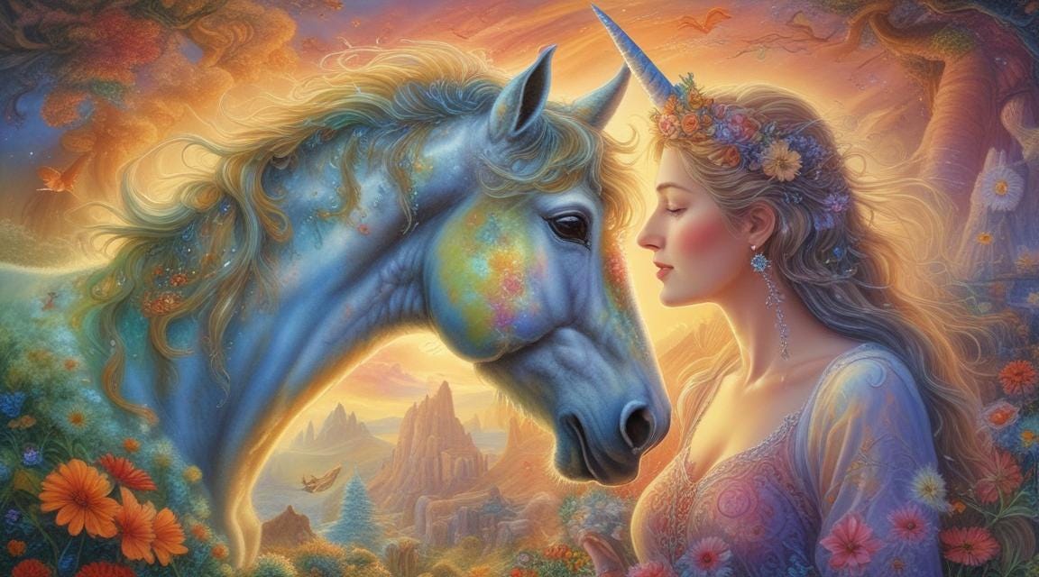 horse and unicorn woman