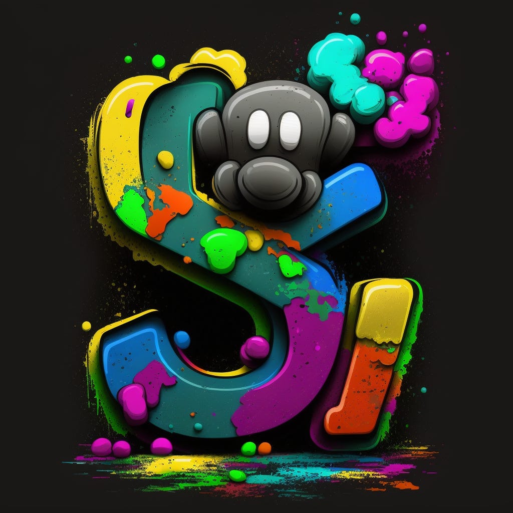 the number 9 in the style of kaws, graffiti, colorful, spray paint, 8k, black background