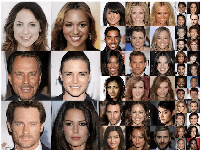 Figure 1.8 – Examples of photorealistic GAN-generated faces (taken from Progressive Growing of GANs for Improved Quality, Stability, and Variation, 2017:  https://arxiv.org/pdf/1710.10196.pdf)