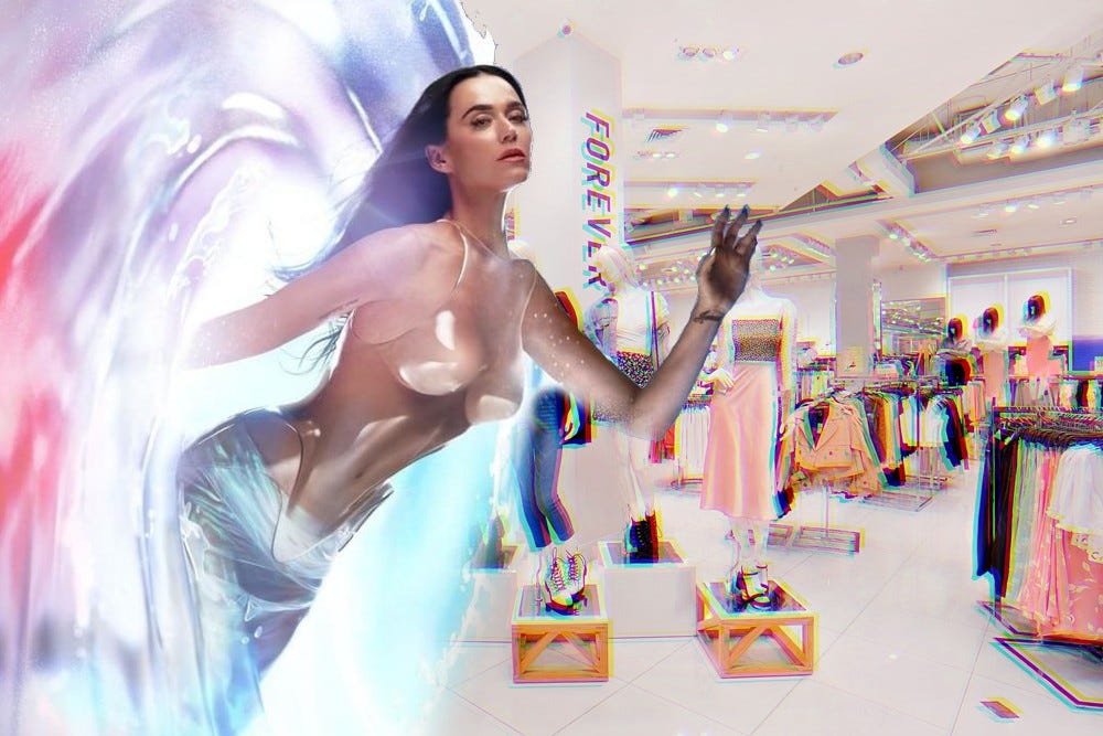 Katy Perry traveling via portal to Forever 21, a place her new music makes sense.