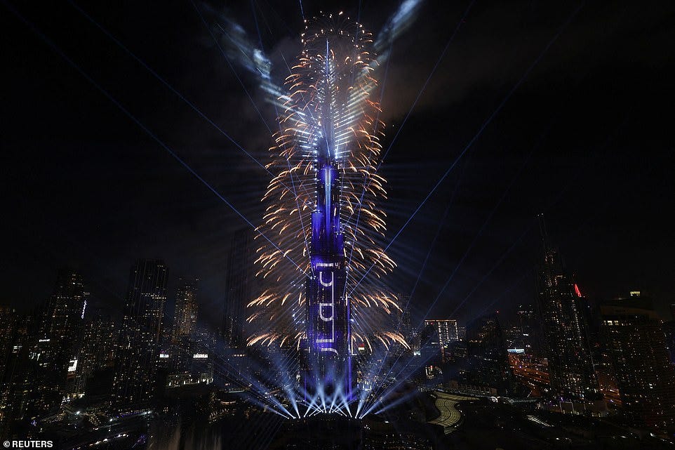 DUBAI: Fireworks explode over the Burj Khalifa, the tallest building in the world, during the New Year's celebration in Dubai, United Arab Emirates, January 1, 2025
