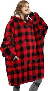 Oversized Wearable Blanket Hoodie in red and black plaid