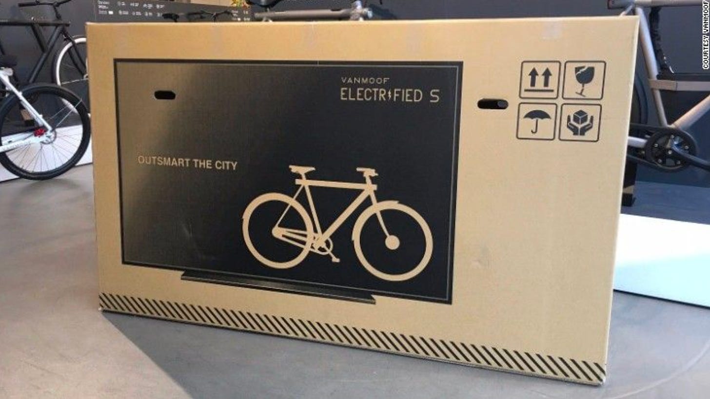 This is not a TV, but a VanMoof bike. Just don’t tell the carriers! Image source: Bicycling magazine