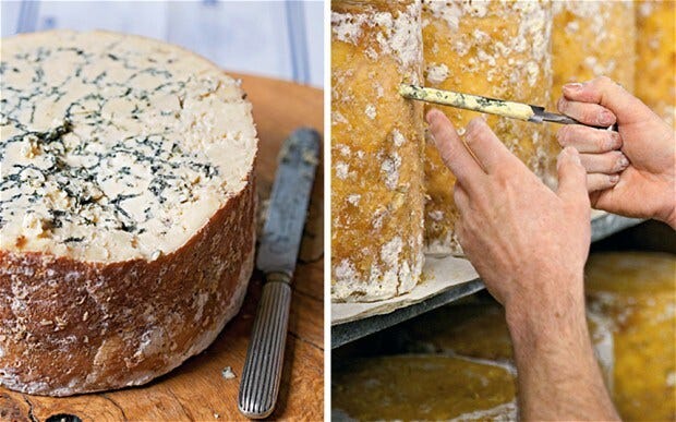 Cropwell Bishop stilton ready to eat (left) and testing the cheese Cropwell Bishop stilton ready to eat (left) and testing the cheese