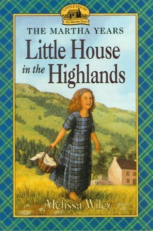 little house in the highlands cover, and young girl walking barefoot in the mountains with a basket