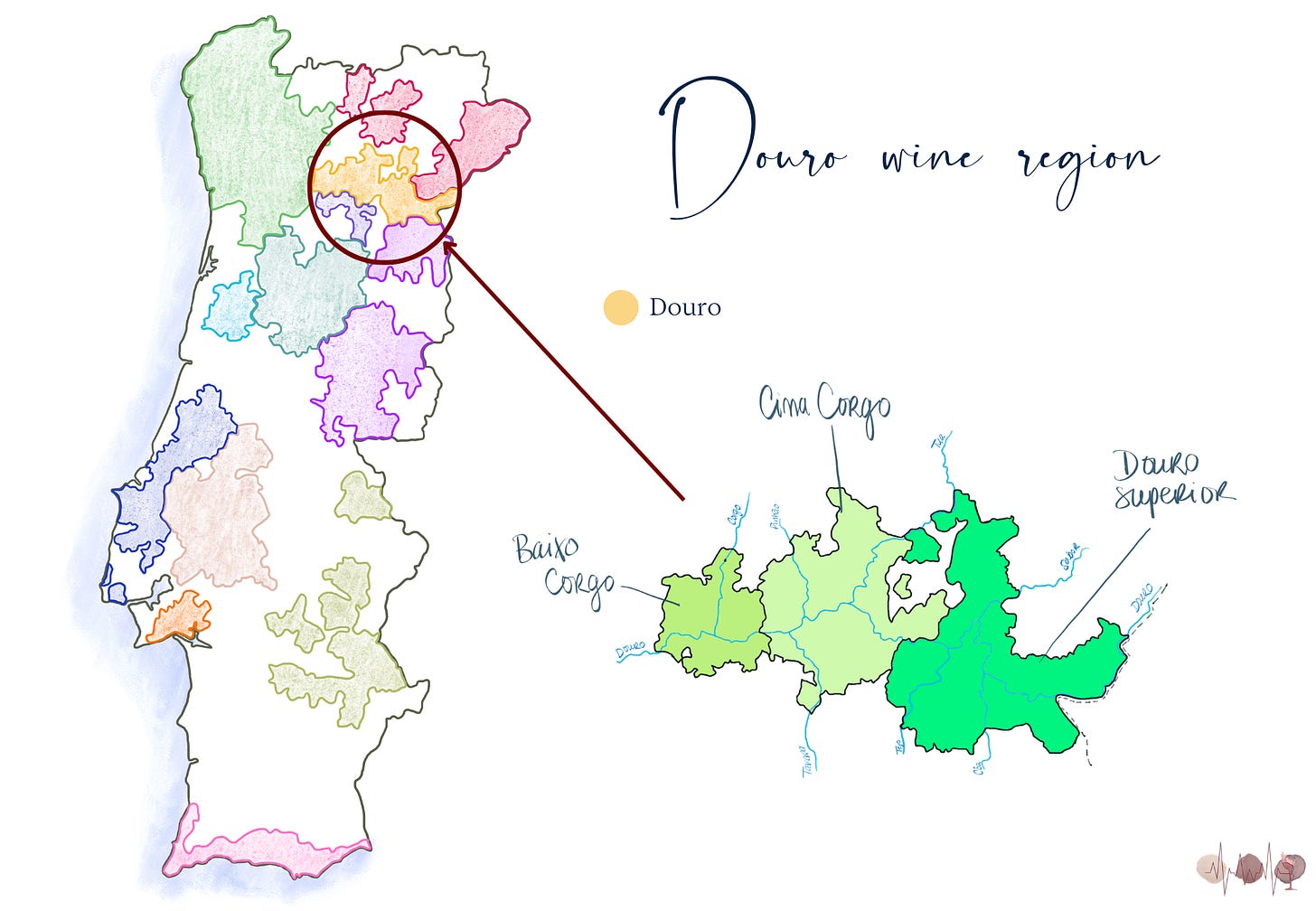 Douro wine region map and Portugal wine region map by Kate of Survives on wine