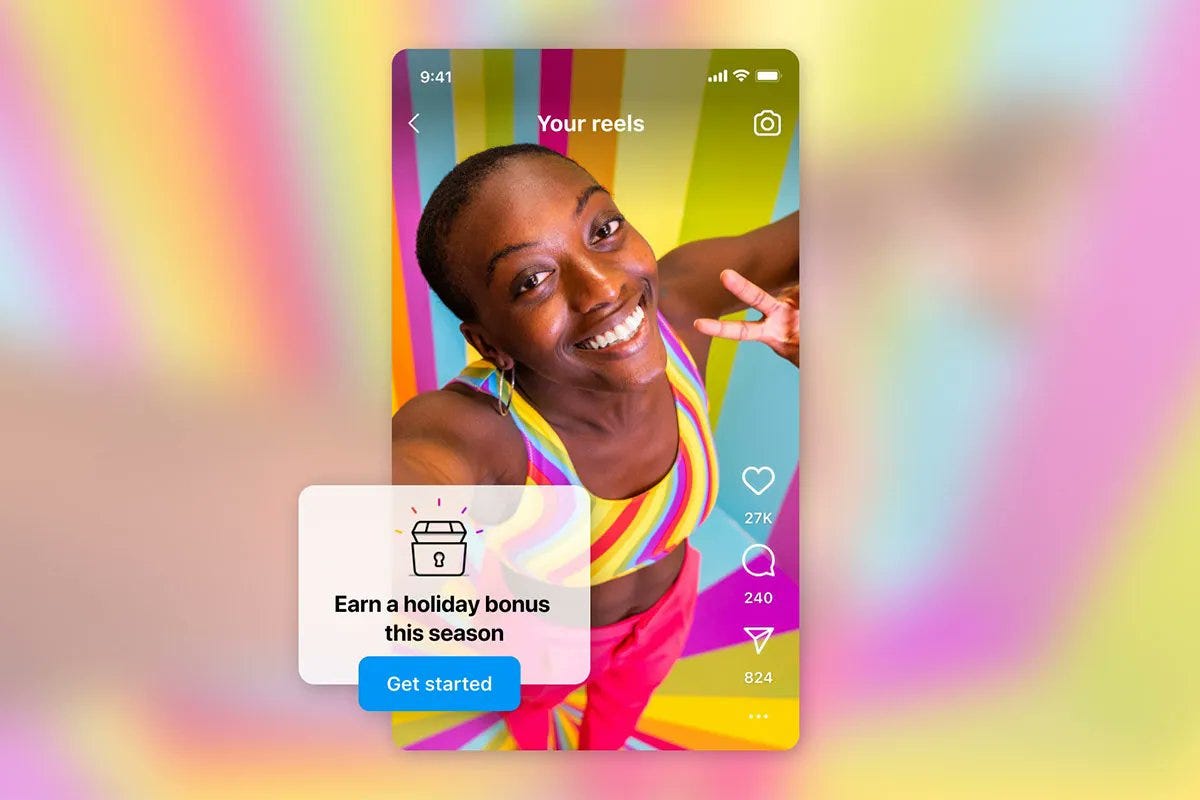 Woman smiling at the camera. Blurb says "Earn a holiday bonus this season. Get started"