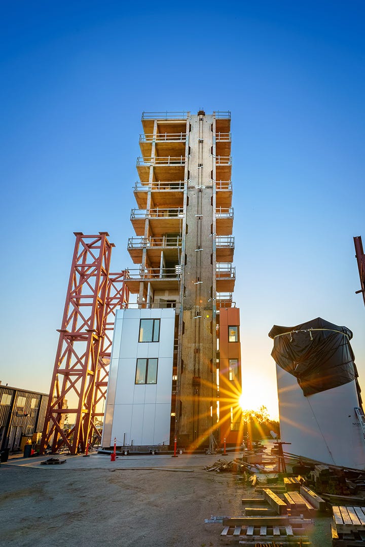 10-story wooden building in earthquake simulator