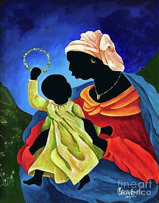 Wall Art - Painting - Madonna and child with crown of flowers by Patricia Brintle