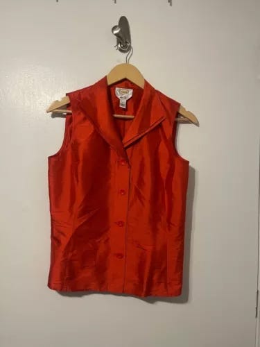 Vintage Talbots Pure Silk Red Sheer Glossy Sleeveless Blouse Size 6 - Picture 1 of 4