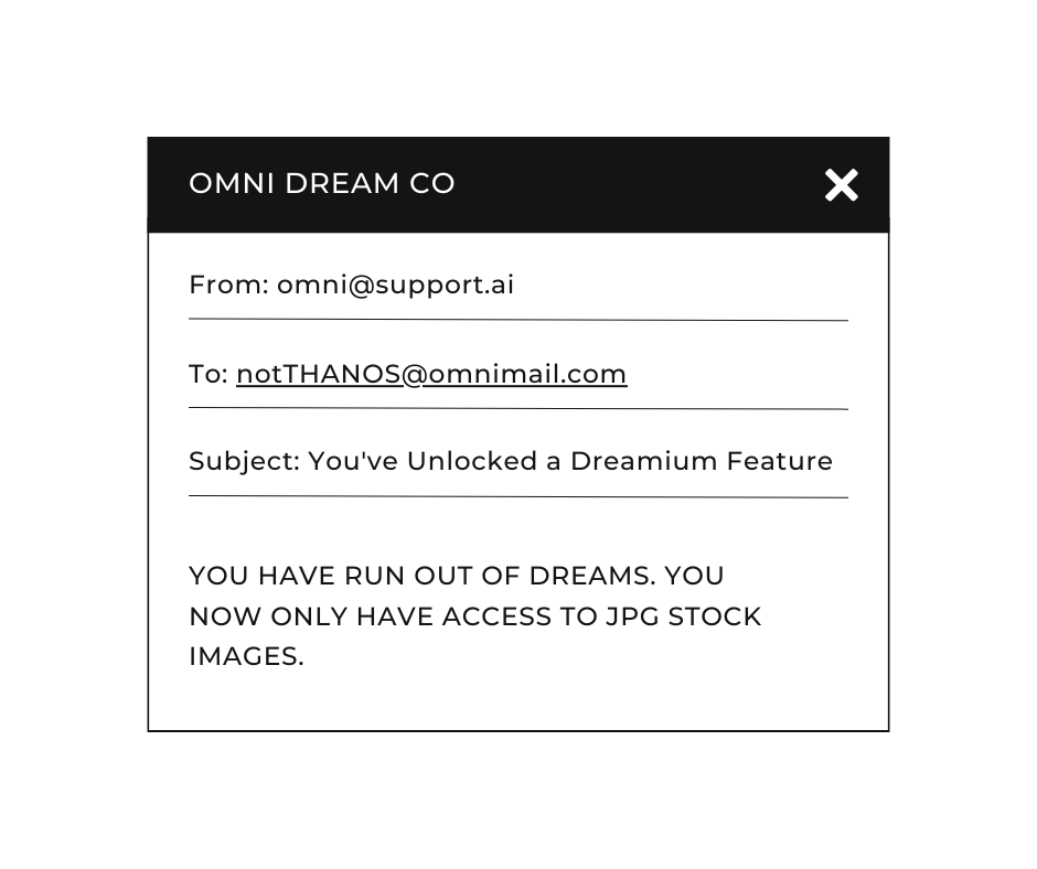 graphic depicting an email with the title of the story "You've Unlocked a Dreamium Feature"