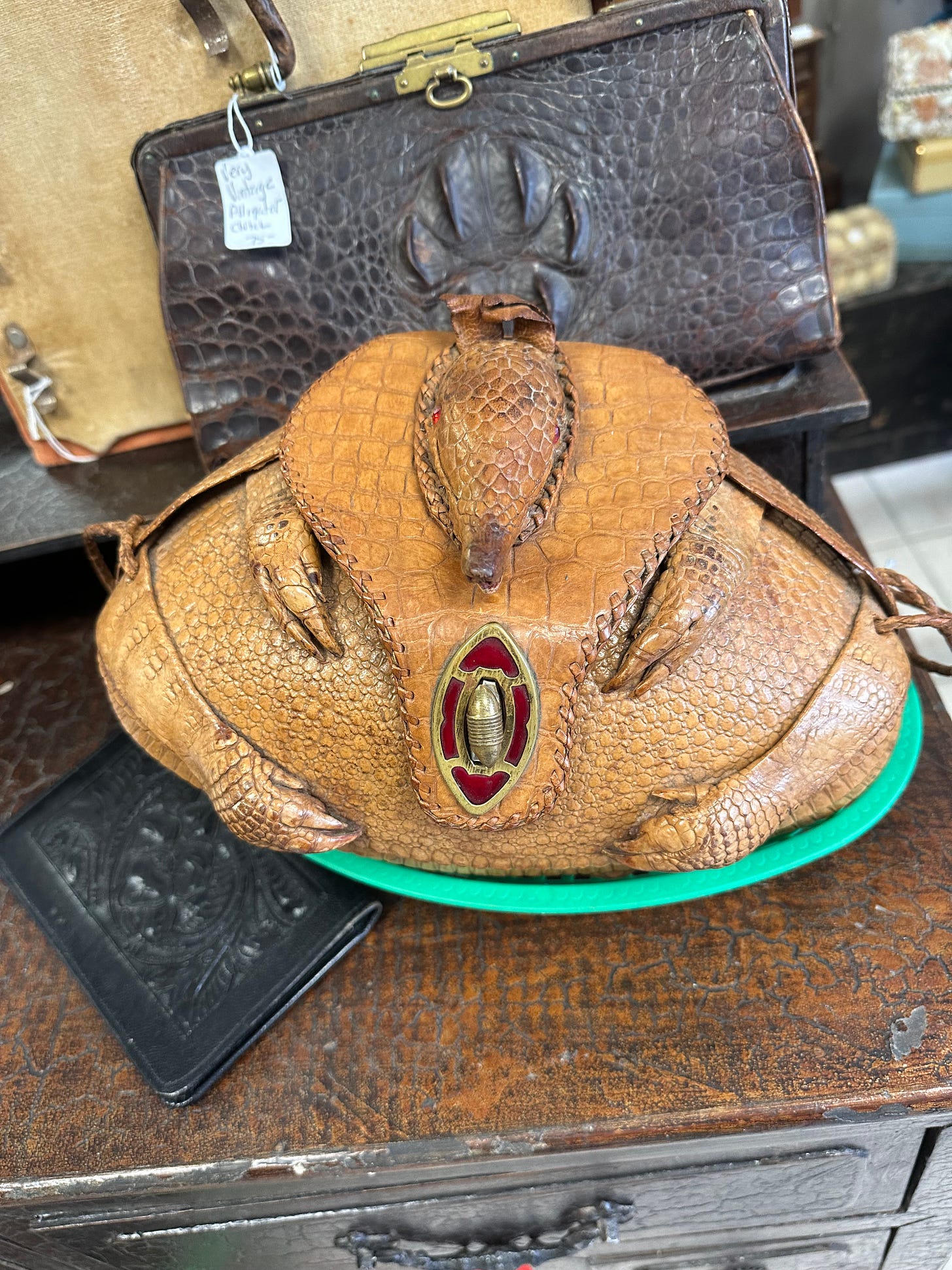 a purse made out of an armadillo