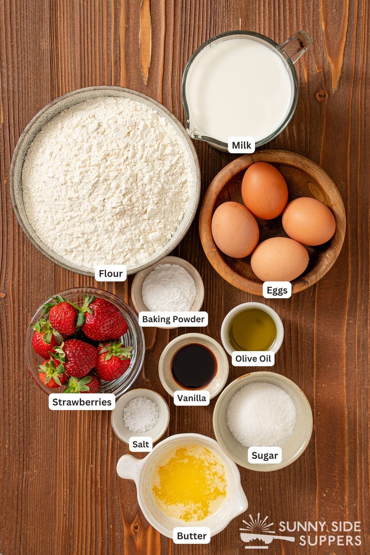Ingredients for strawberry pancakes.