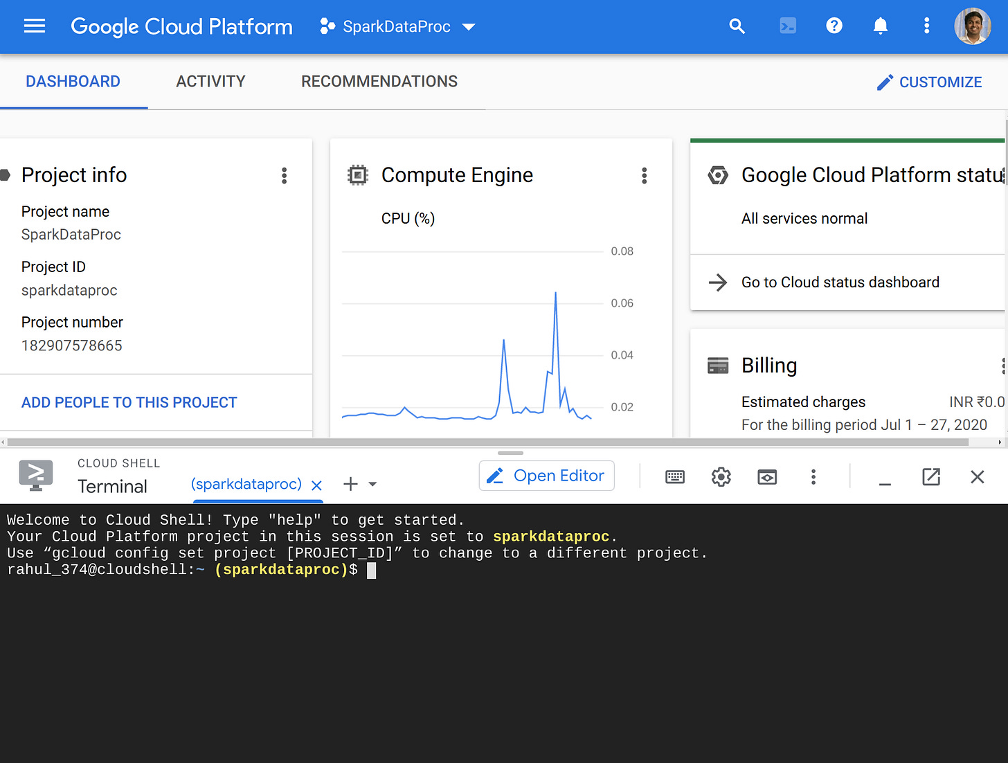 Activate <strong>Cloud Shell</strong> for putting your commands