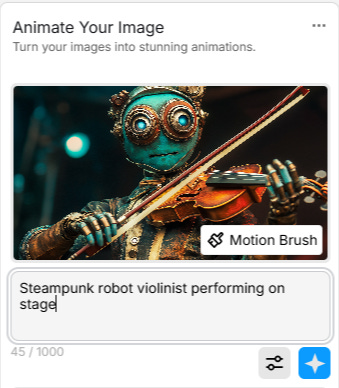 Image + text prompt box in Morph Studio AI video tool.