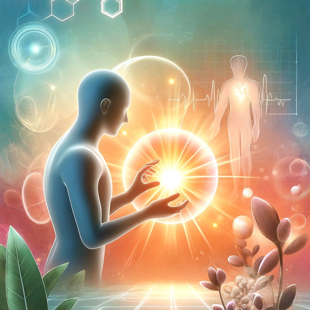 A scientific themed illustration representing a breakthrough in medical therapy. The image should depict a serene and hopeful setting, showing a stylized human figure, possibly a patient, holding a glowing orb symbolizing new treatment options. The background should feature soft, soothing colors, with abstract elements symbolizing health and vitality, such as subtle outlines of heartbeats and lipid molecules. The scene should convey a sense of progress and hope, suitable for a medical breakthrough theme.