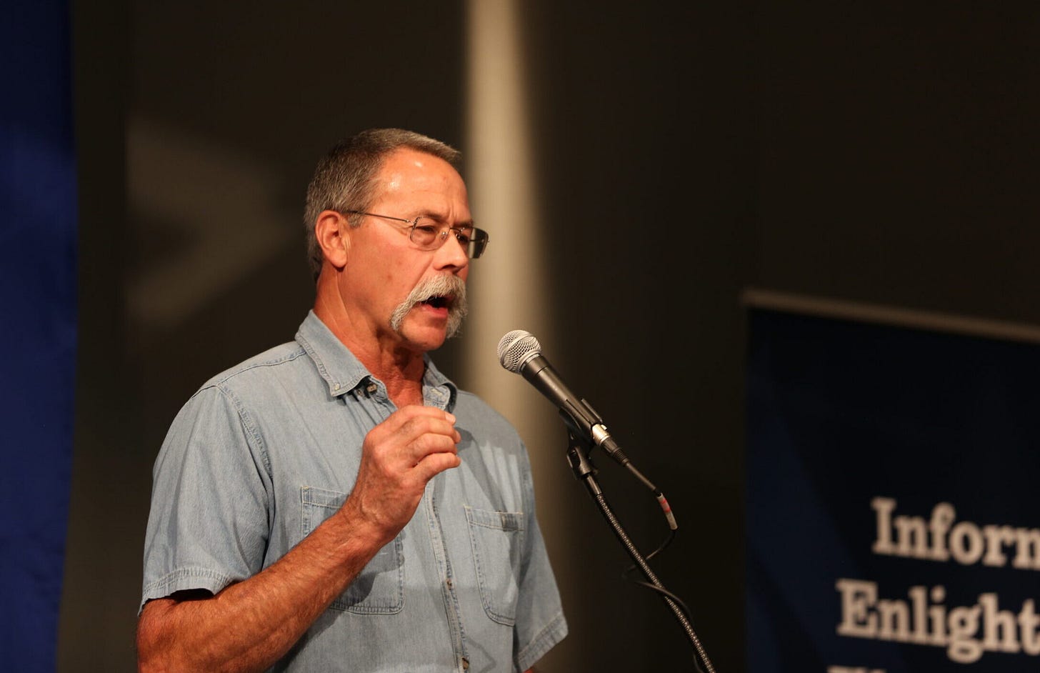 Jim Eschenbaum, representing South Dakota Property Rights and Local Control Alliance, participates in an election forum on Sept. 19, 2024, at Dakota Wesleyan University in Mitchell. (Joshua Haiar/South Dakota Searchlight)