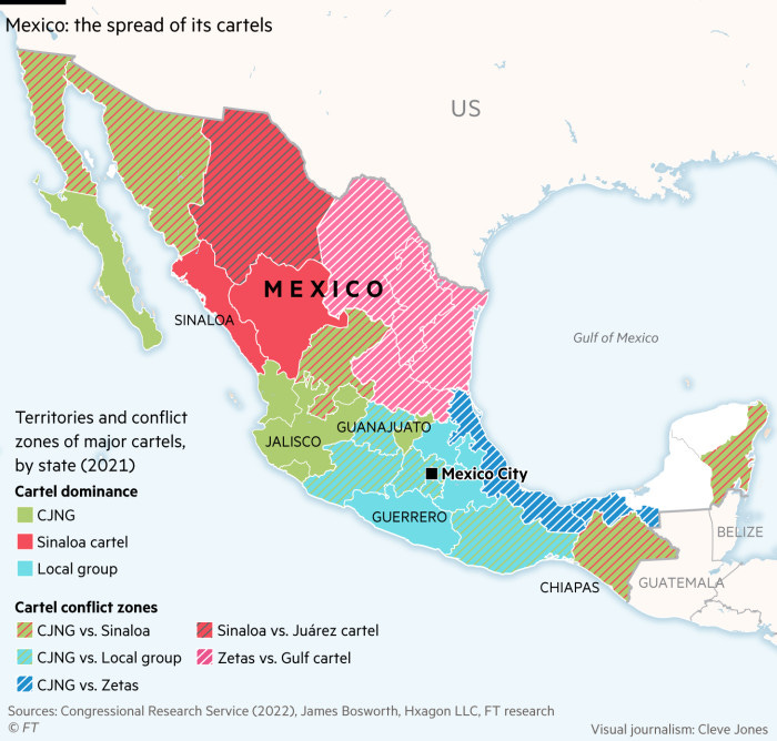 Mexico: the spread of its cartels. map