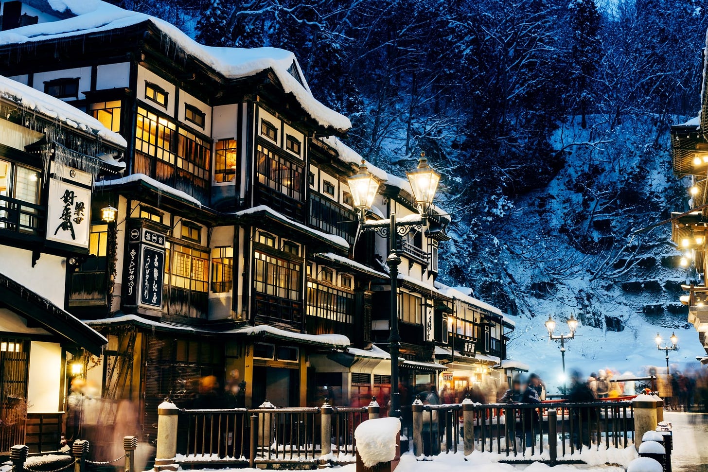 Ginzan Onsen in winter covered in snow