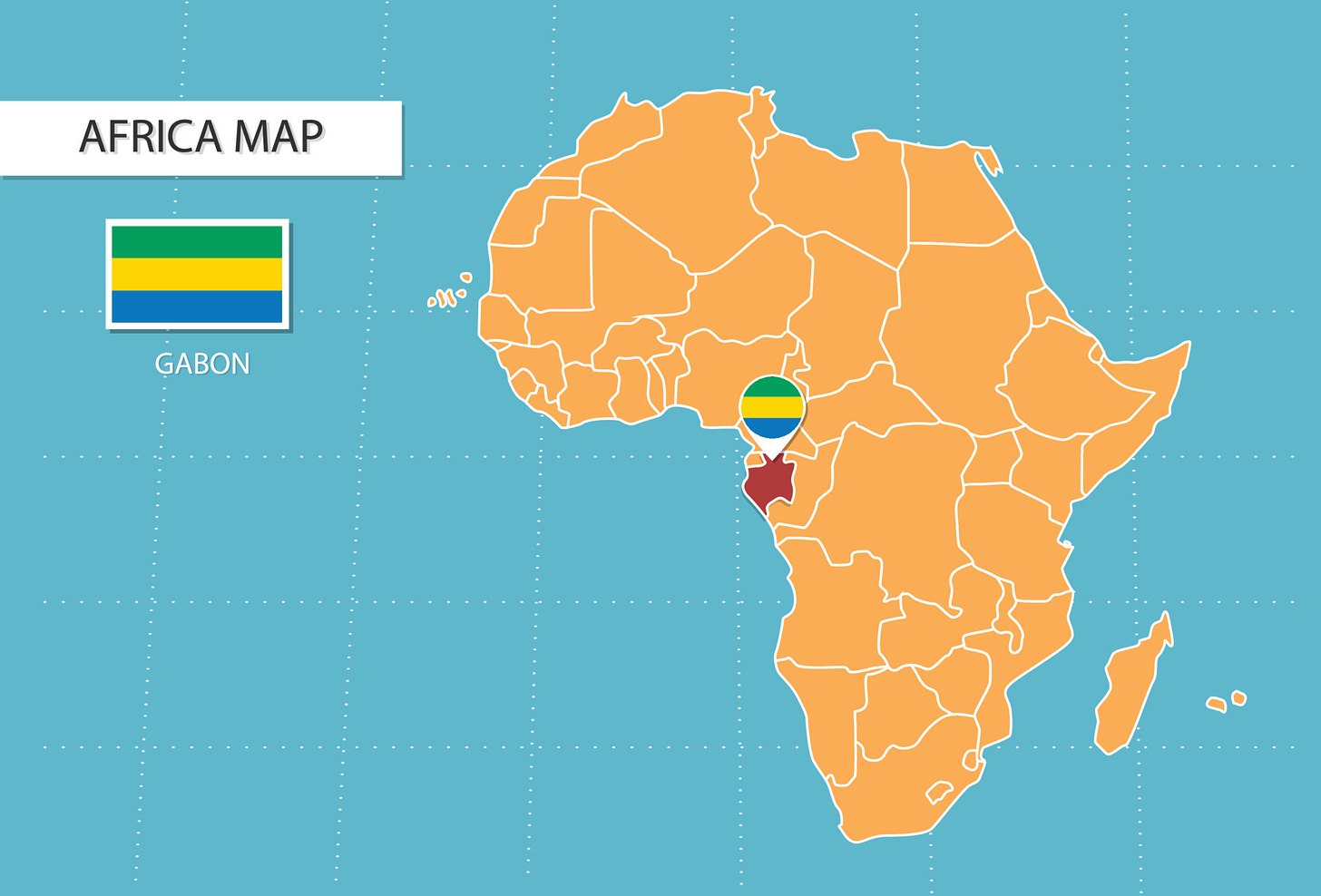 mapa de gabón en áfrica, iconos que muestran la ubicación y las banderas de  gabón. 15311624 Vector en Vecteezy