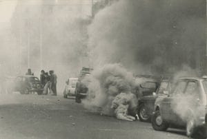 Clash between police and far-left protesters, Rome, 1977.