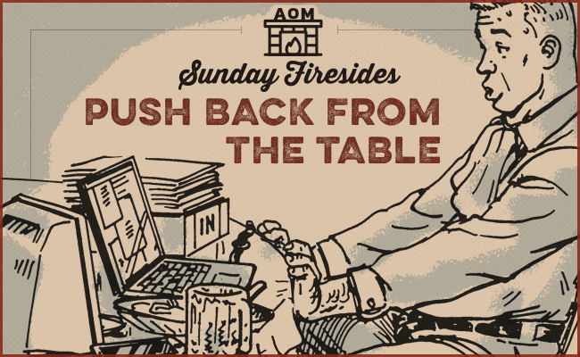 A man is pushing back from the table.
