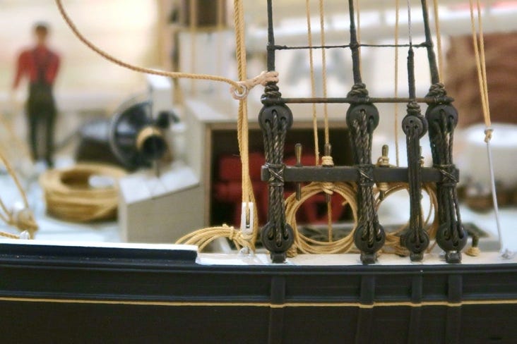 Close-up of a model of a ship

Description automatically generated