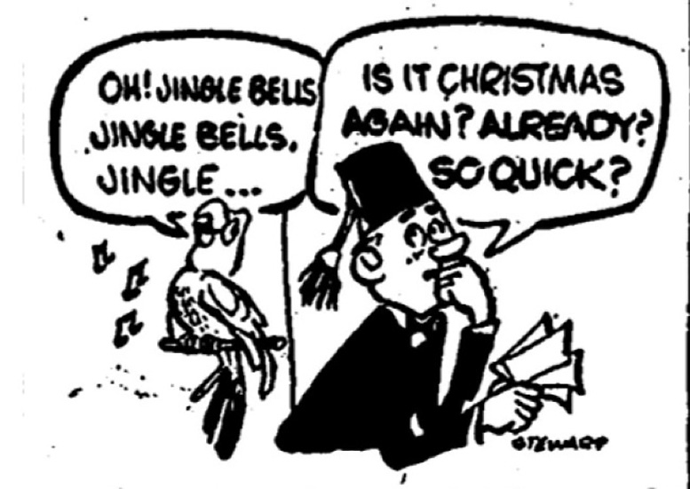 Figure 8: Cartoon of Perky the Parrot singing Jingle Bells in 1955