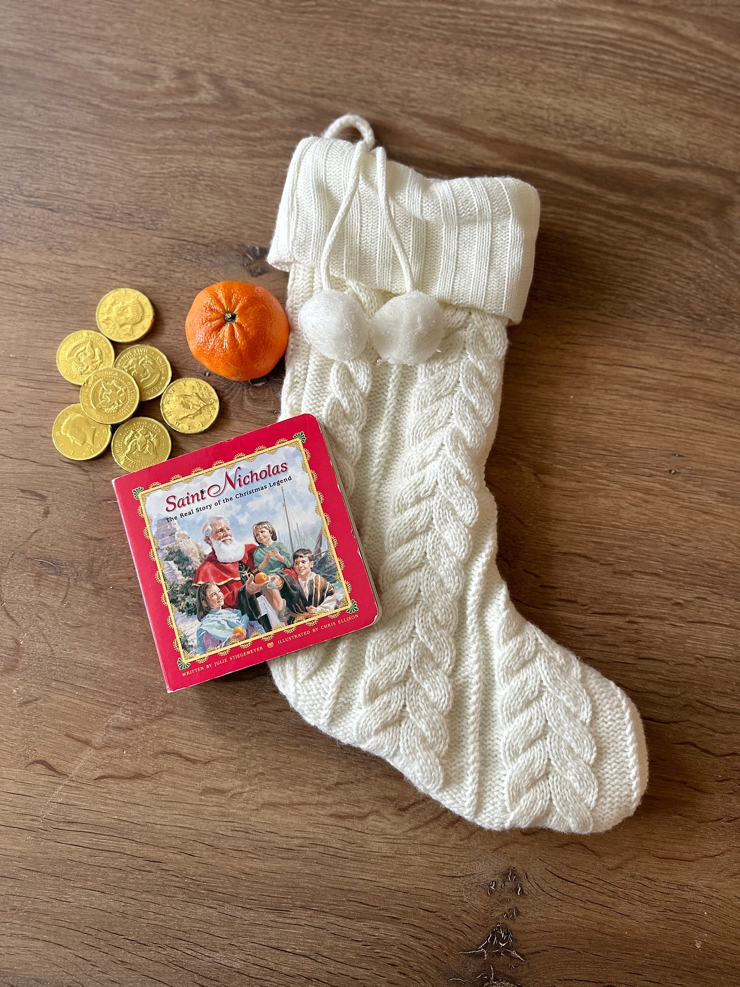 a stocking with an orange