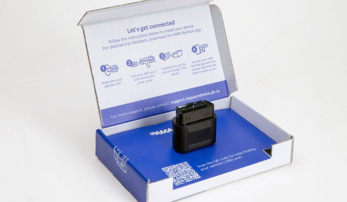 An AMA MyPace ODBI device in an open box