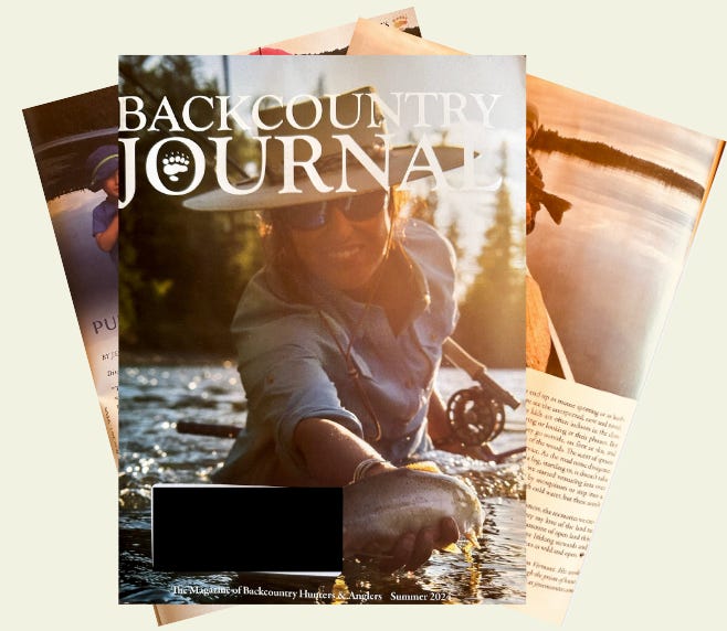 Cover and article pages from Jesse McEntee's piece entitled, "Public Land Parenting," published in the Backcountry Journal